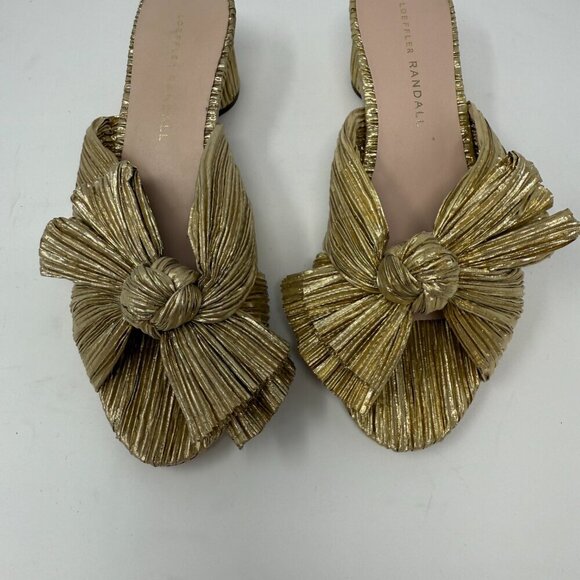 Loeffler Randall Emilia Knot Slide Sandal Women's 6 B Gold Kitten Heels Bow NWOB - Picture 5 of 11